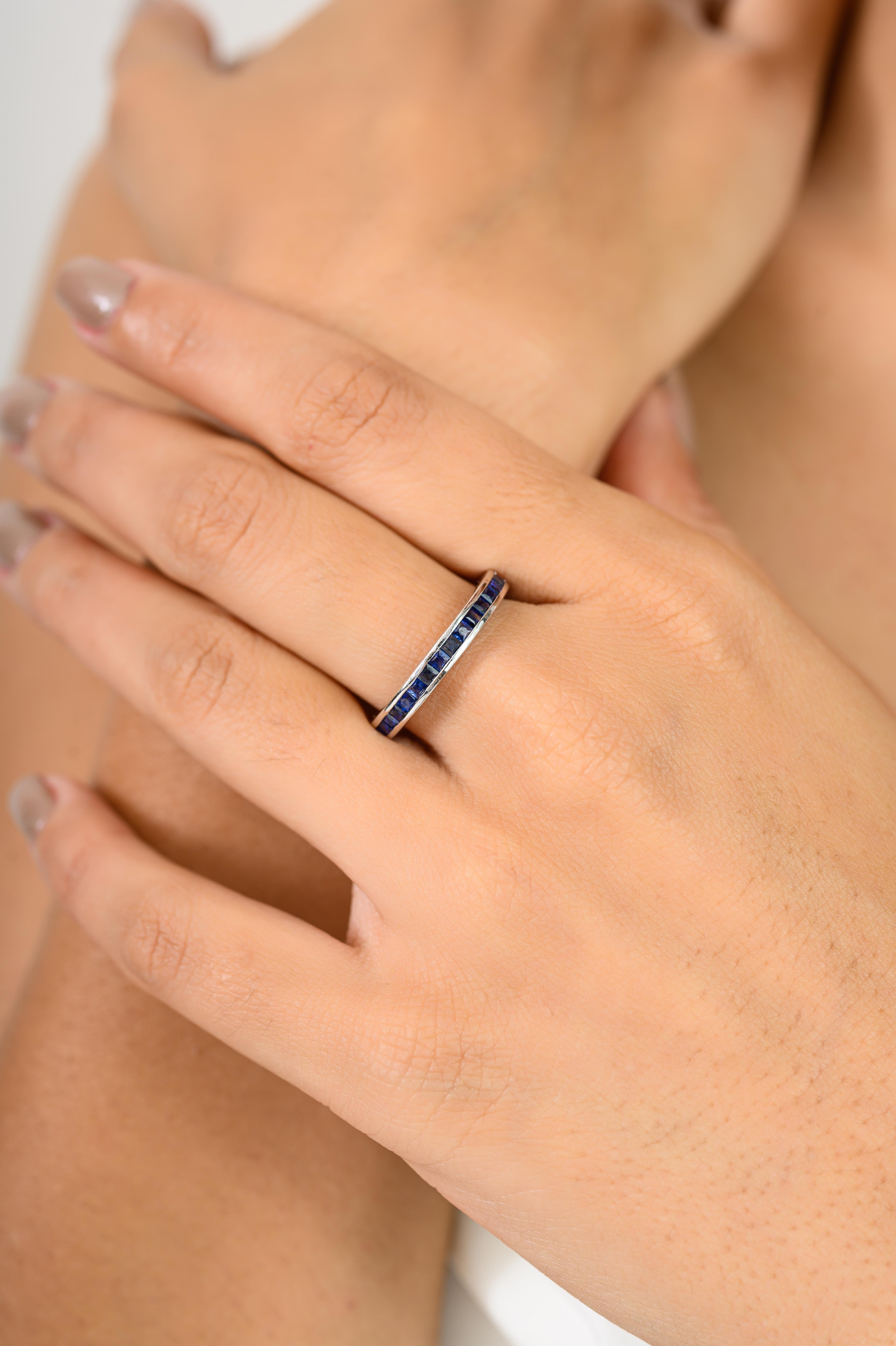 For Sale:  Channel Set Royal Blue Sapphire Half Band Unisex Ring Gift for Him in 925 Silver 6