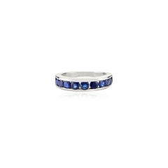 Channel Set Royal Blue Sapphire Half Band Unisex Ring Gift for Him in 925 Silver
