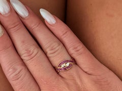 Channel Set Ruby and Marquise Diamond Band Ring 18k Yellow Gold
