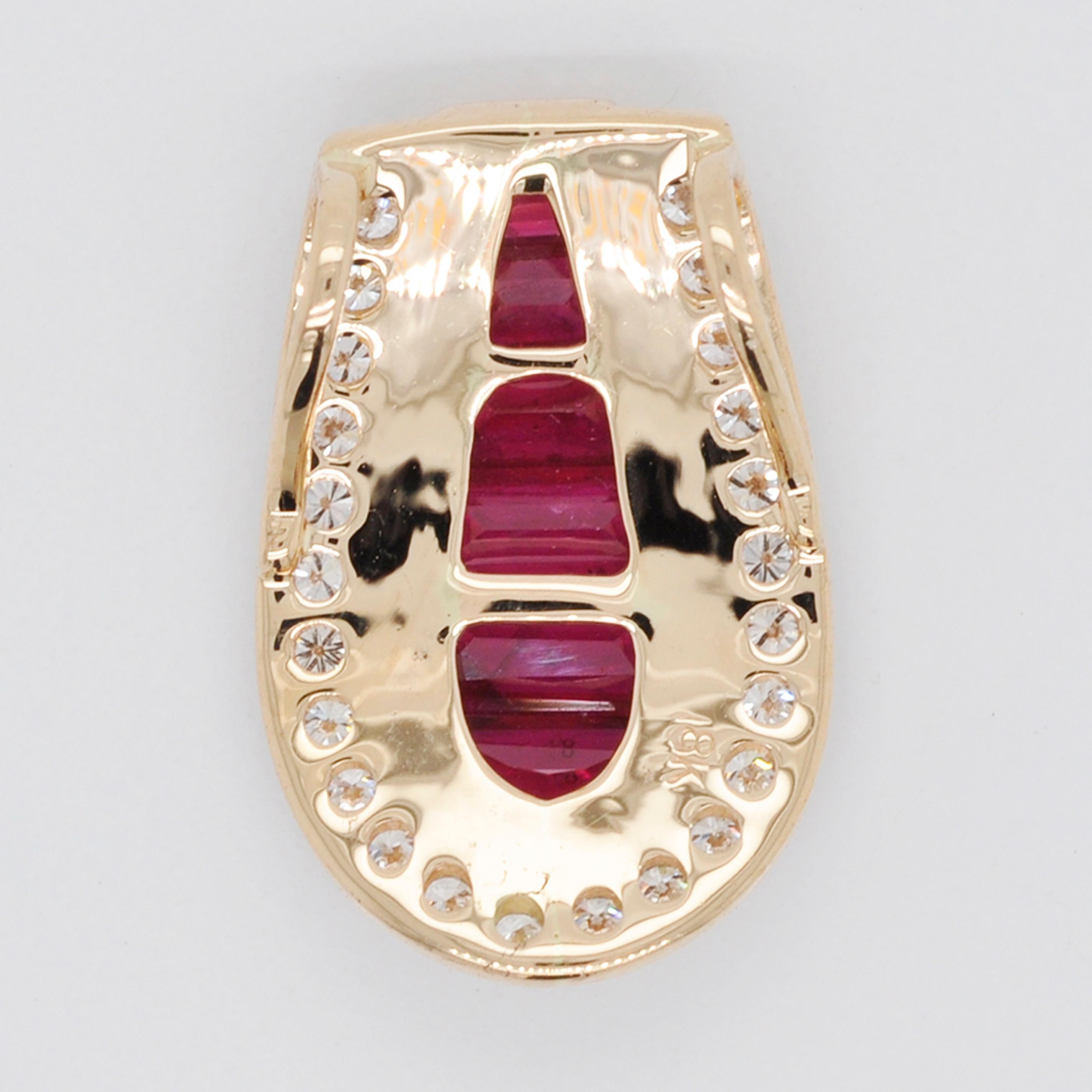  18 Karat Gold Channel Set Burma Ruby Baguettes Diamond Art Deco Style Pendant  2