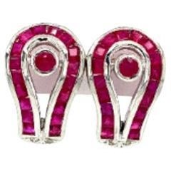 Antique Statement Square Cut Ruby Pushback Stud Earrings for Women in Sterling Silver