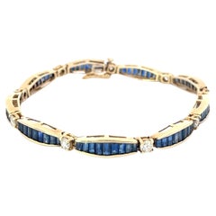 Channel Set Sapphire and Diamond Bracelet 14K Yellow Gold