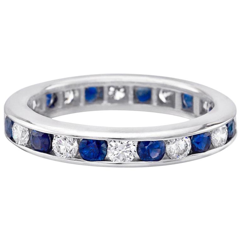Channel-Set Sapphire and Diamond Eternity Band For Sale