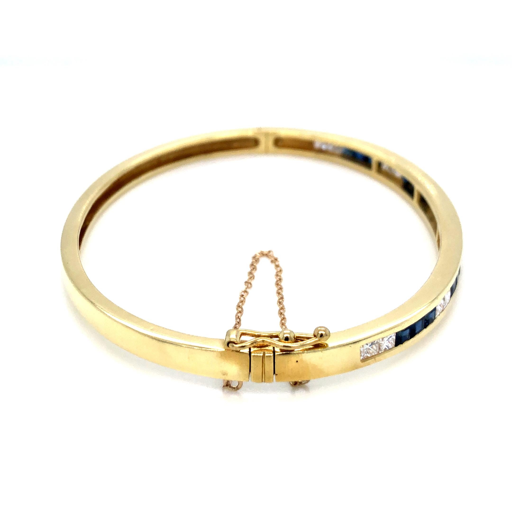 Channel Set Sapphire & Diamond Bangle 18K Yellow Gold In Good Condition For Sale In Dallas, TX