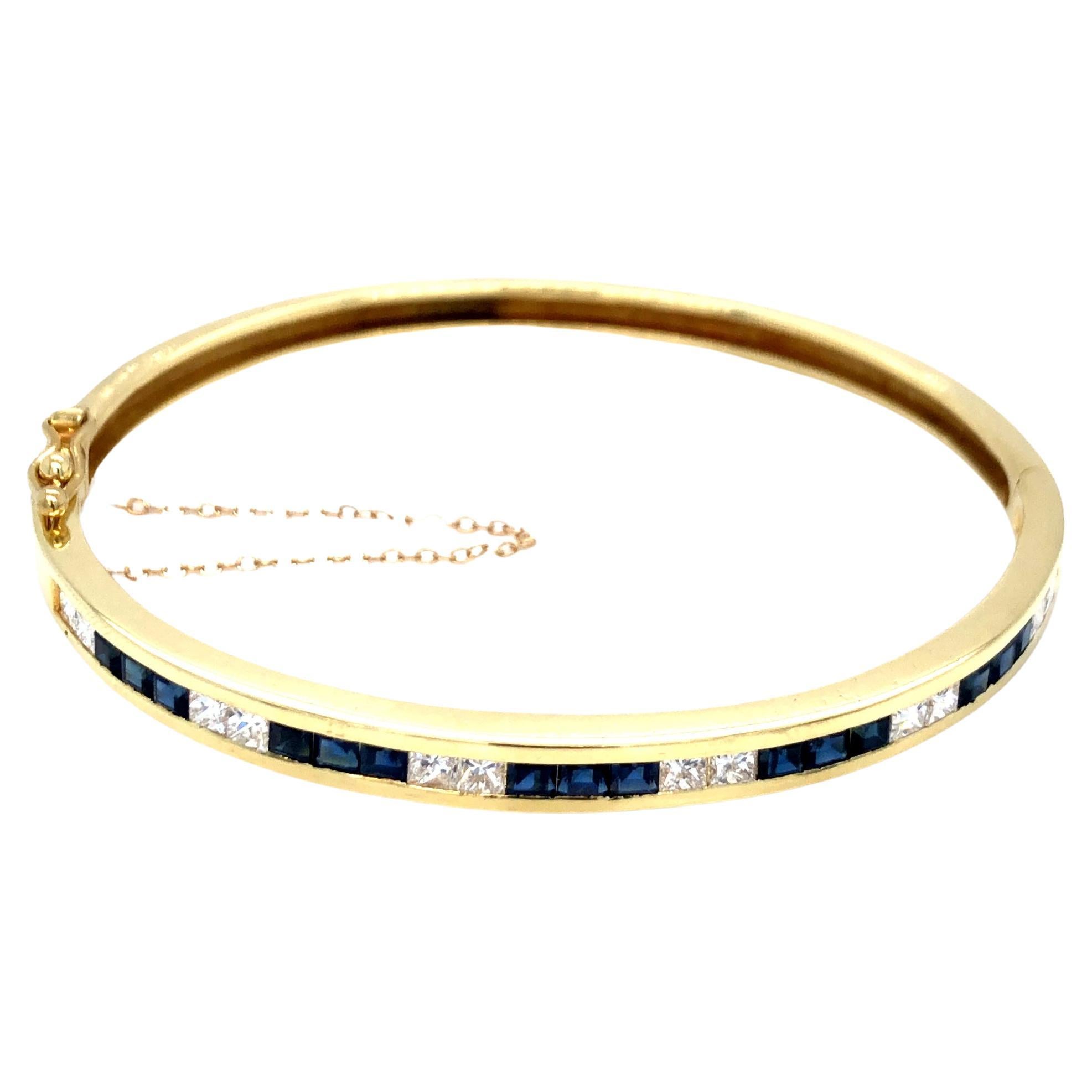 Channel Set Sapphire & Diamond Bangle 18K Yellow Gold