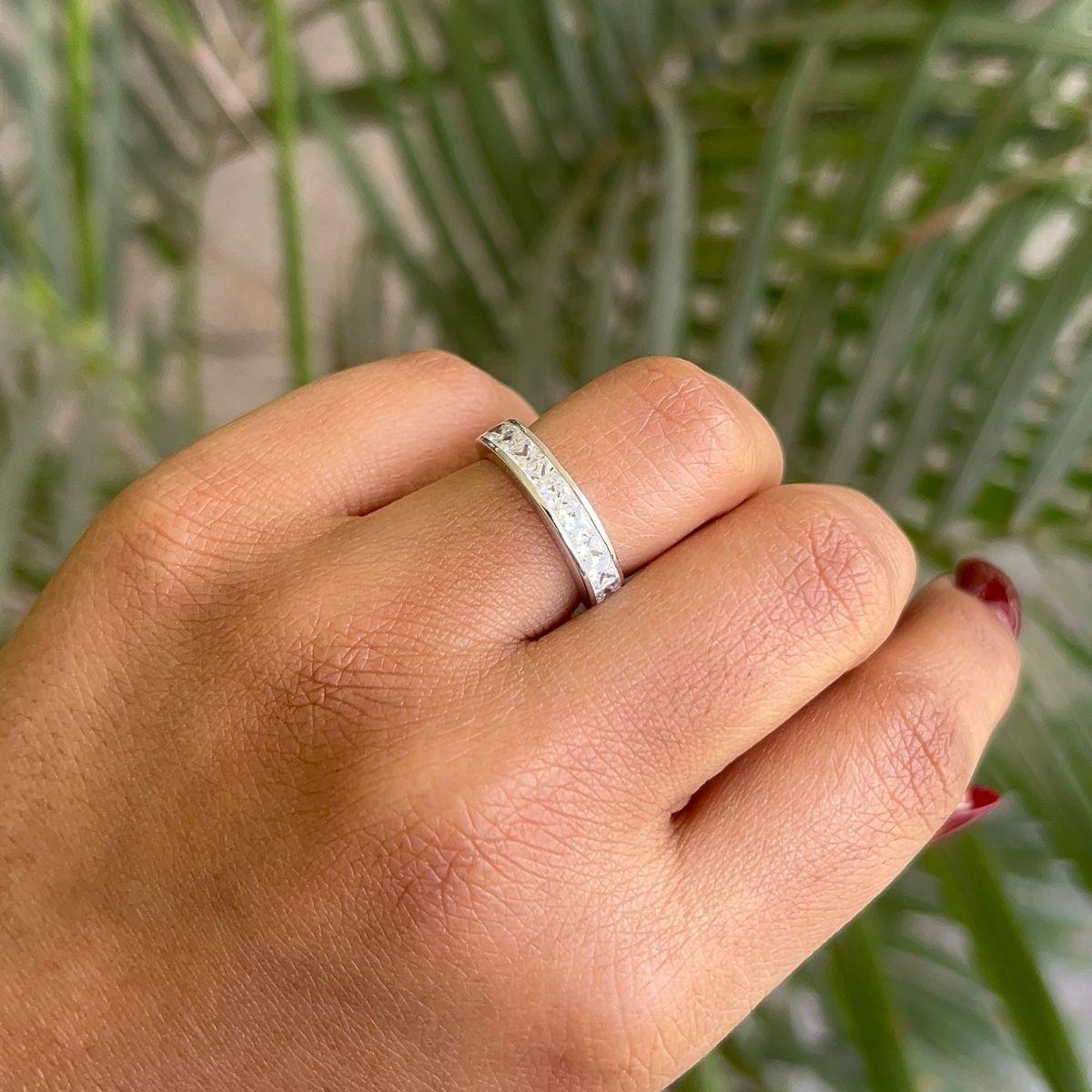 For Sale:  Channel Set Square Cubic Zirconia Half Eternity Band Ring for Her in Silver 2