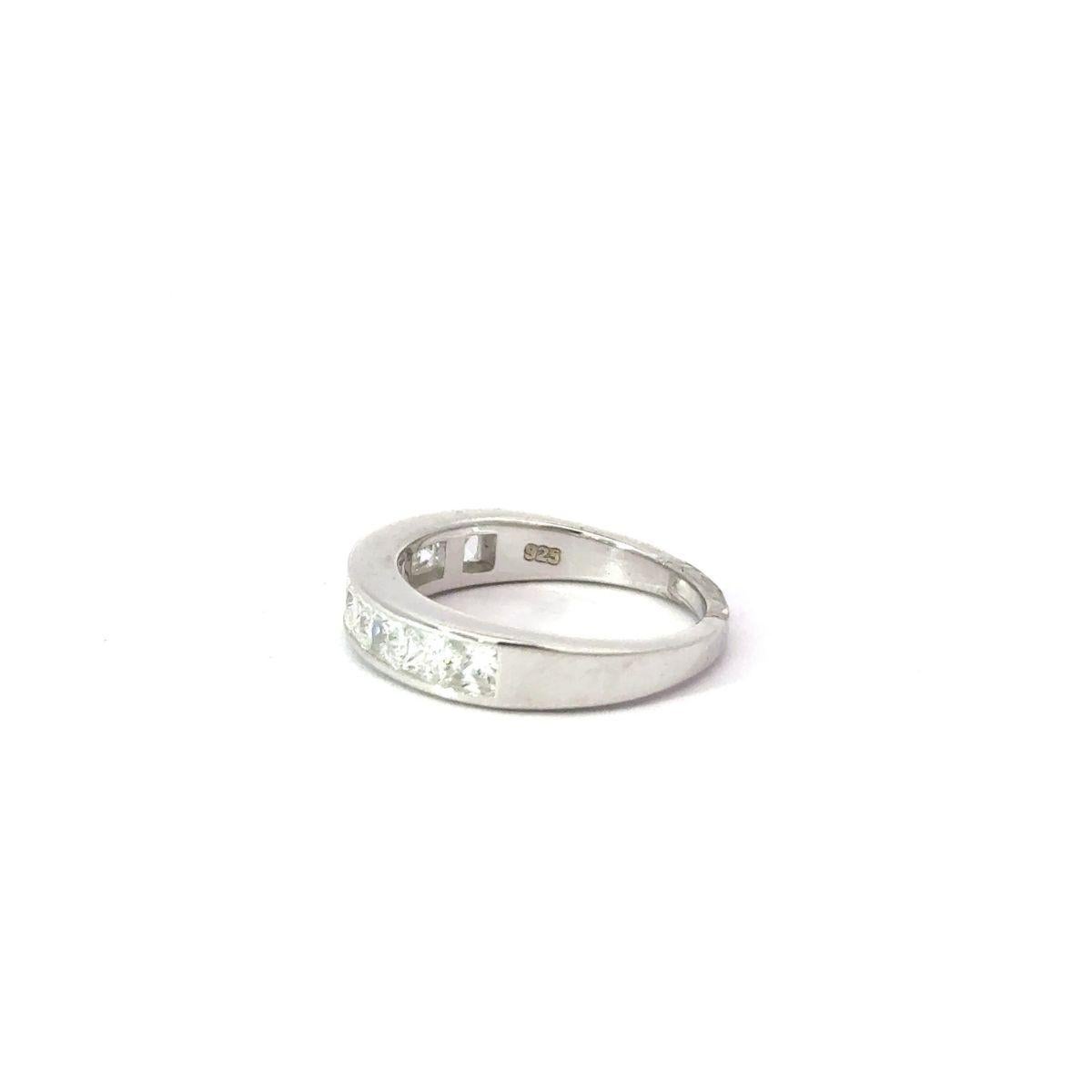 For Sale:  Channel Set Square Cubic Zirconia Half Eternity Band Ring for Her in Silver 3