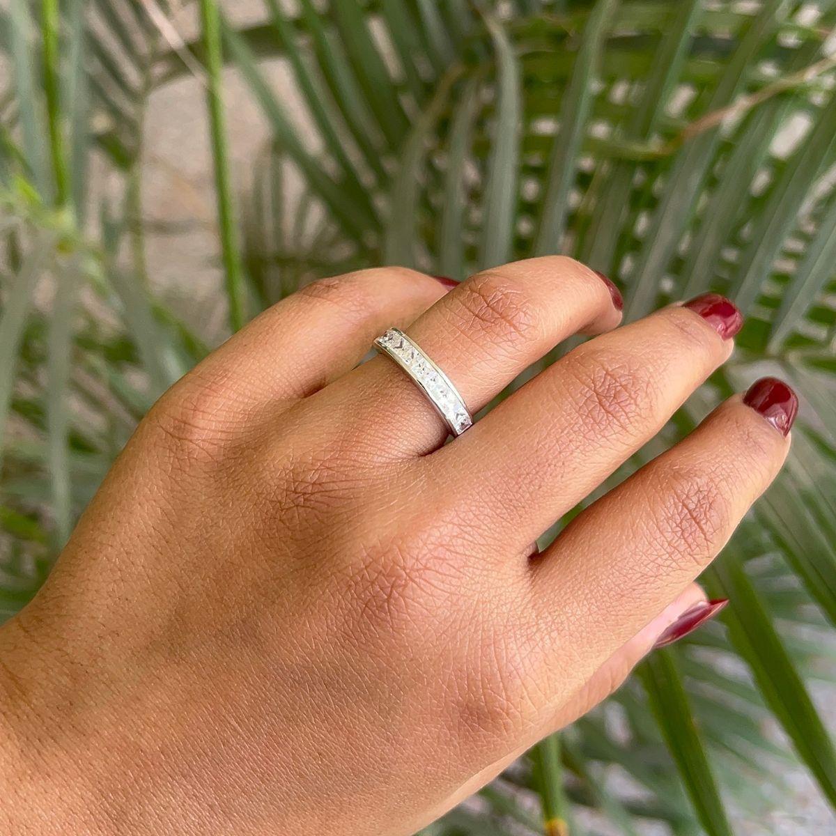 For Sale:  Channel Set Square Cubic Zirconia Half Eternity Band Ring for Her in Silver 4