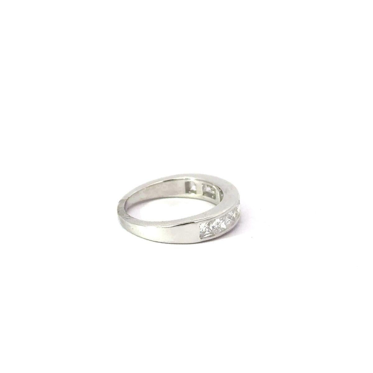 For Sale:  Channel Set Square Cubic Zirconia Half Eternity Band Ring for Her in Silver 5
