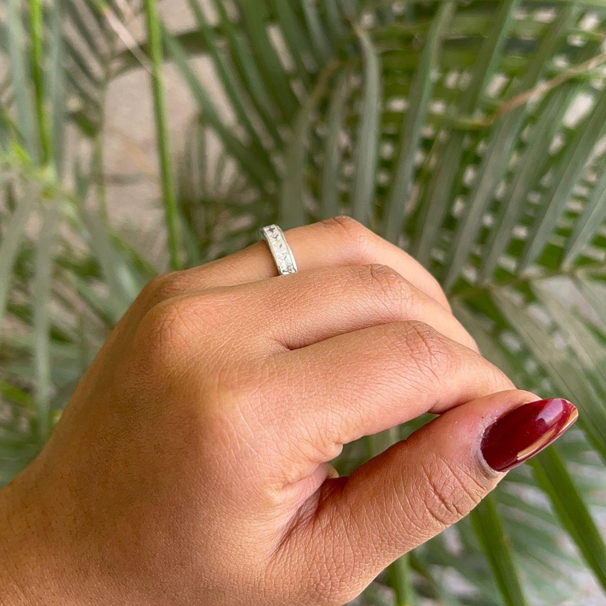 For Sale:  Channel Set Square Cubic Zirconia Half Eternity Band Ring for Her in Silver 6