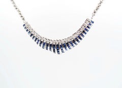 Channel-Set Square Sapphire Stripe Diamond 18K White Gold Faceted Bead Necklace