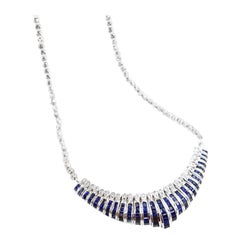 Channel-Set Square Sapphire Stripe Diamond 18K White Gold Faceted Bead Necklace