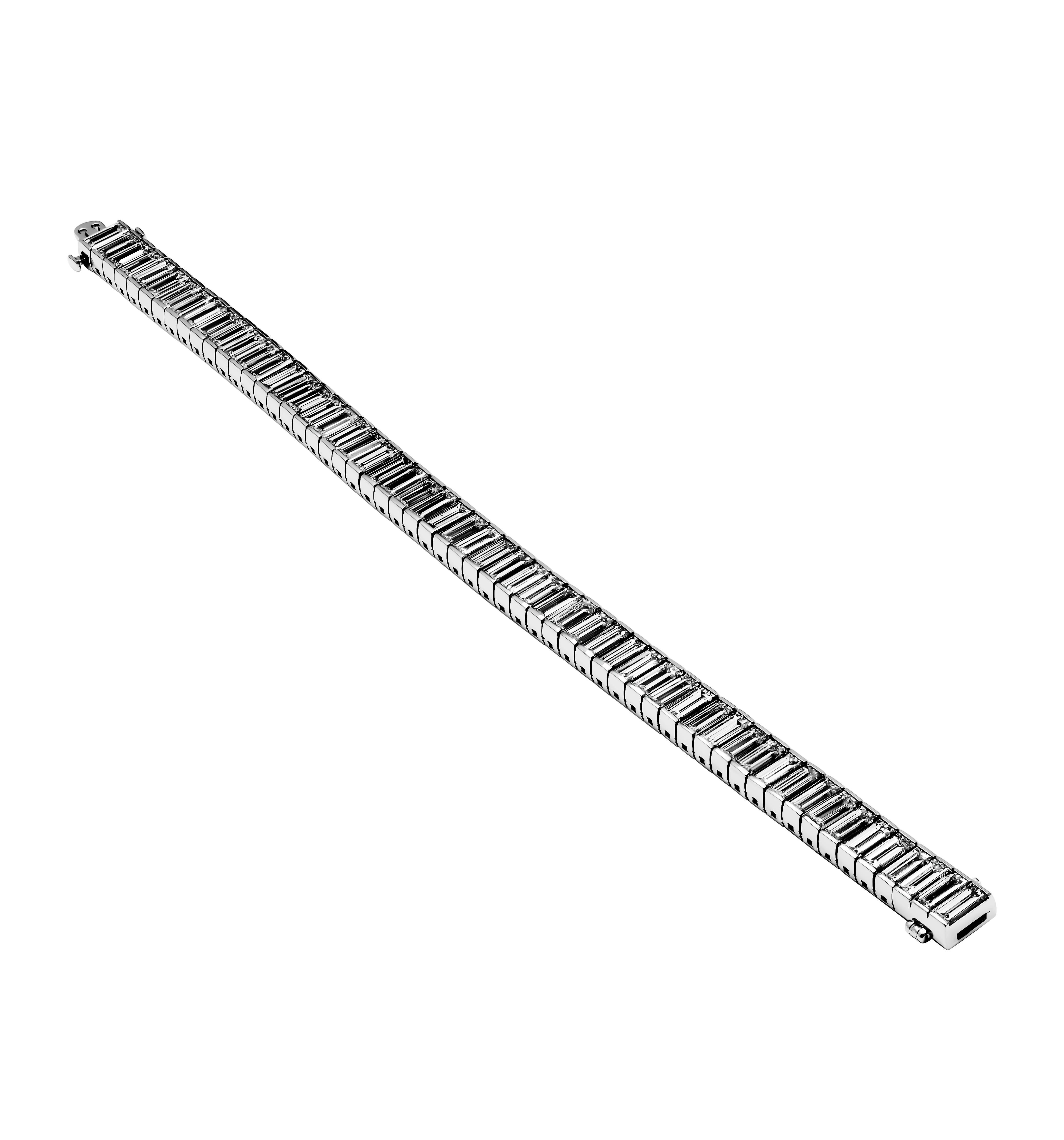 Modern Channel Set Tennis Bracelet in Platinum with Baguette Diamonds For Sale