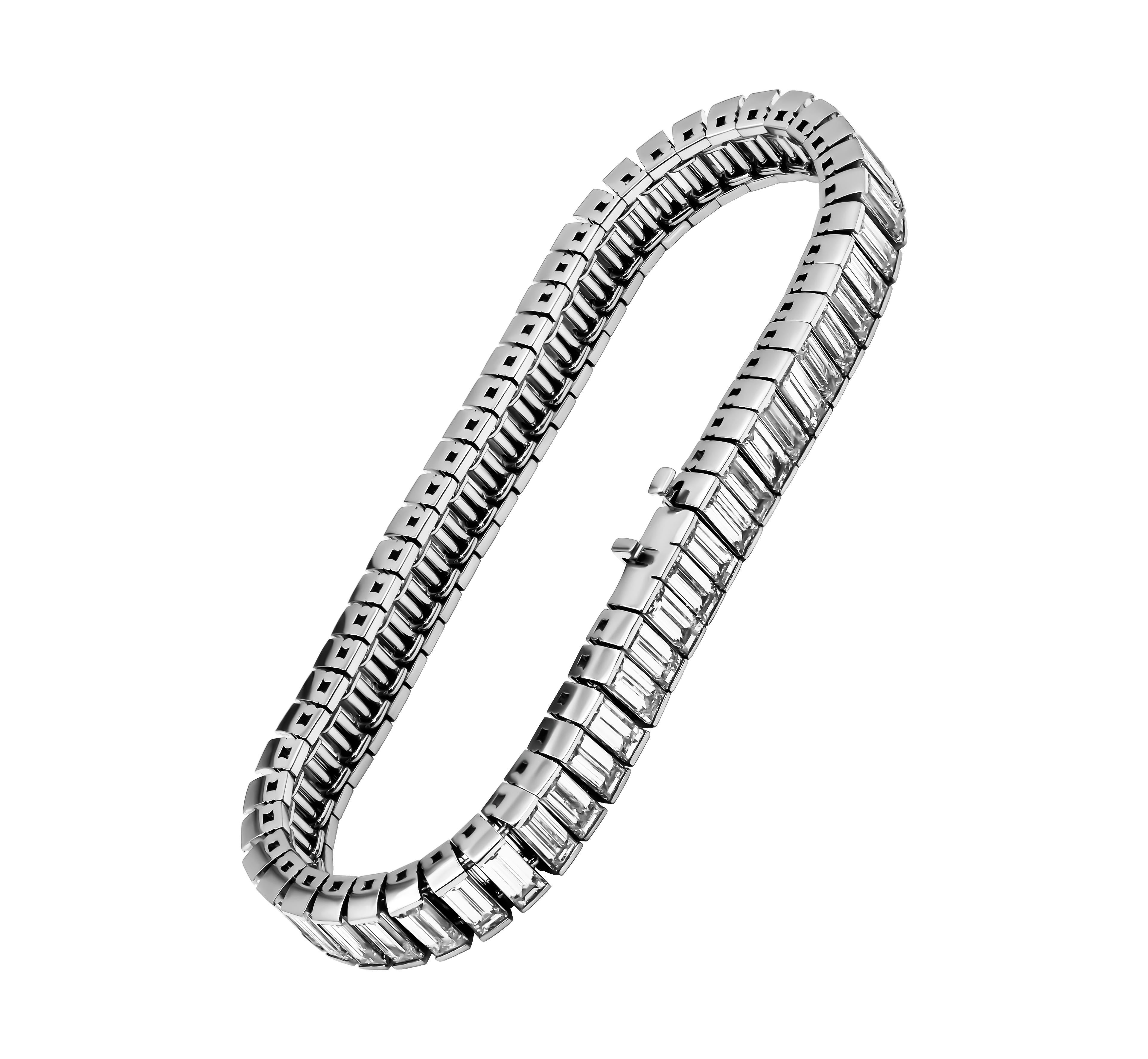Baguette Cut Channel Set Tennis Bracelet in Platinum with Baguette Diamonds For Sale