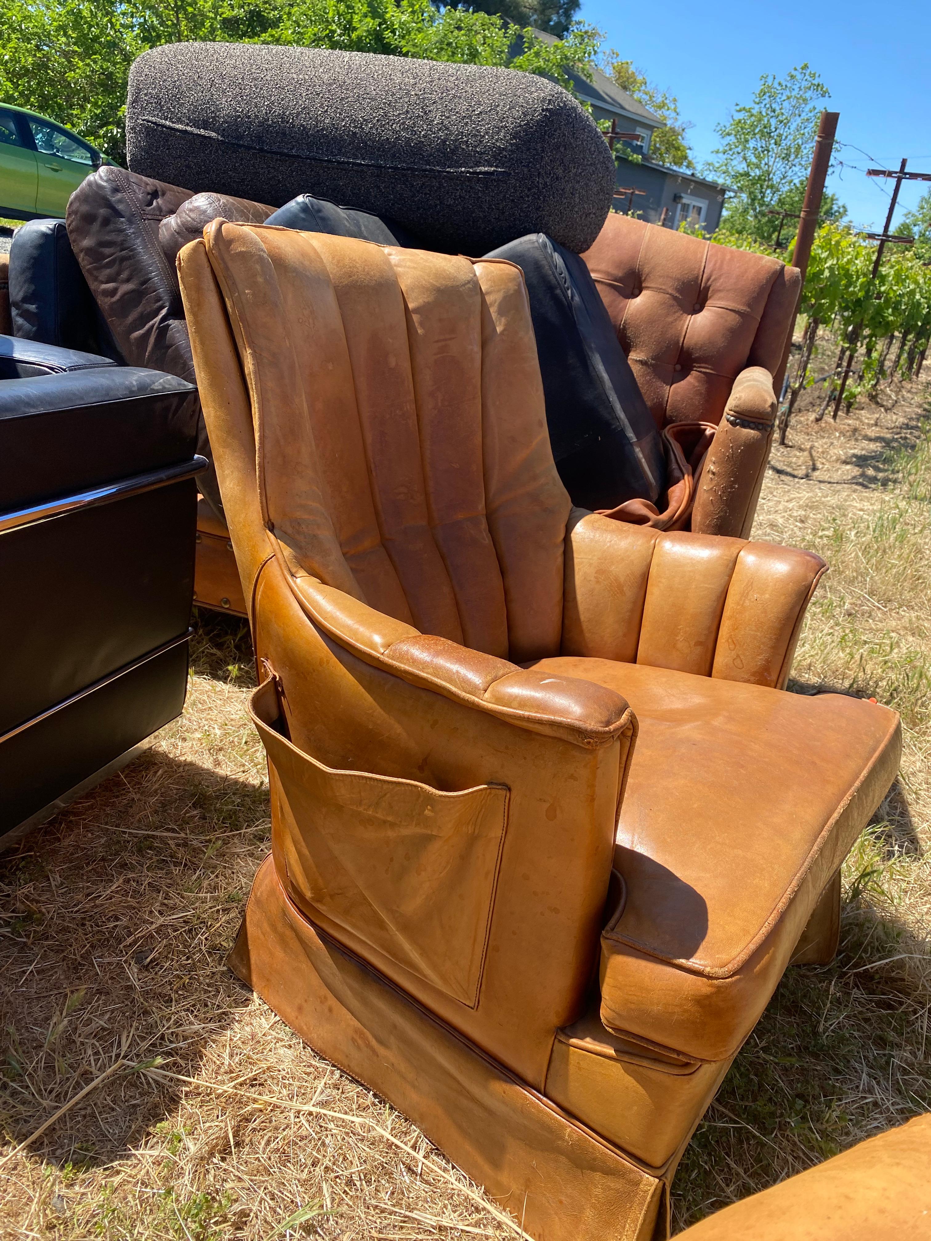 Contemporary Channel Stitch Leather Chair For Sale
