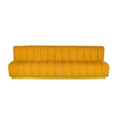 Channel-Tufted Banquette Bench in Gold Velvet, Contract Grade, Customizable