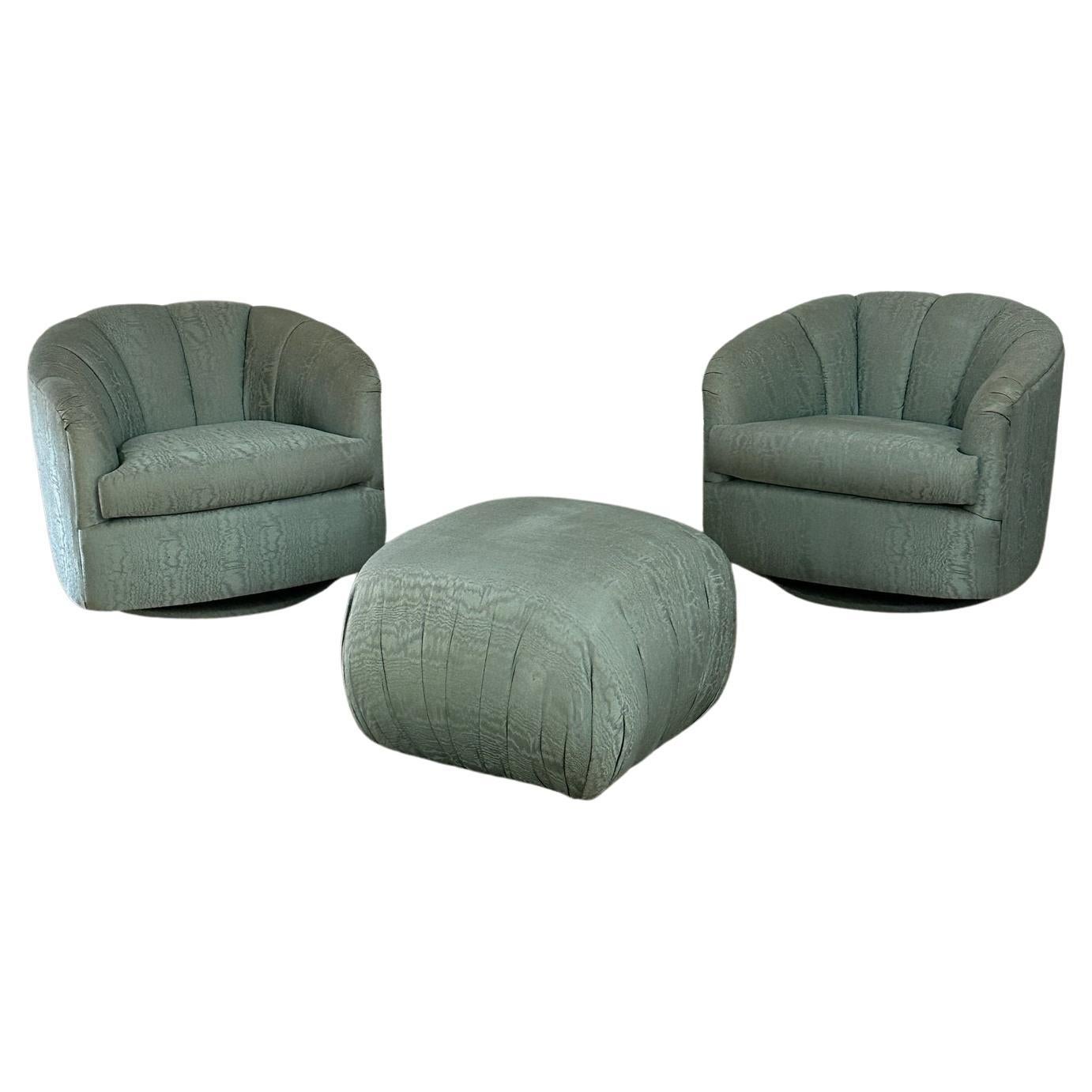 Channel tufted barrel chair and ottoman- Set For Sale