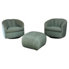 Retro Channel tufted barrel chair and ottoman- Set