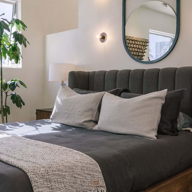 Mid-Century Modern Channel Tufted Isherwood Bed by Lawson-Fenning, Queen For Sale