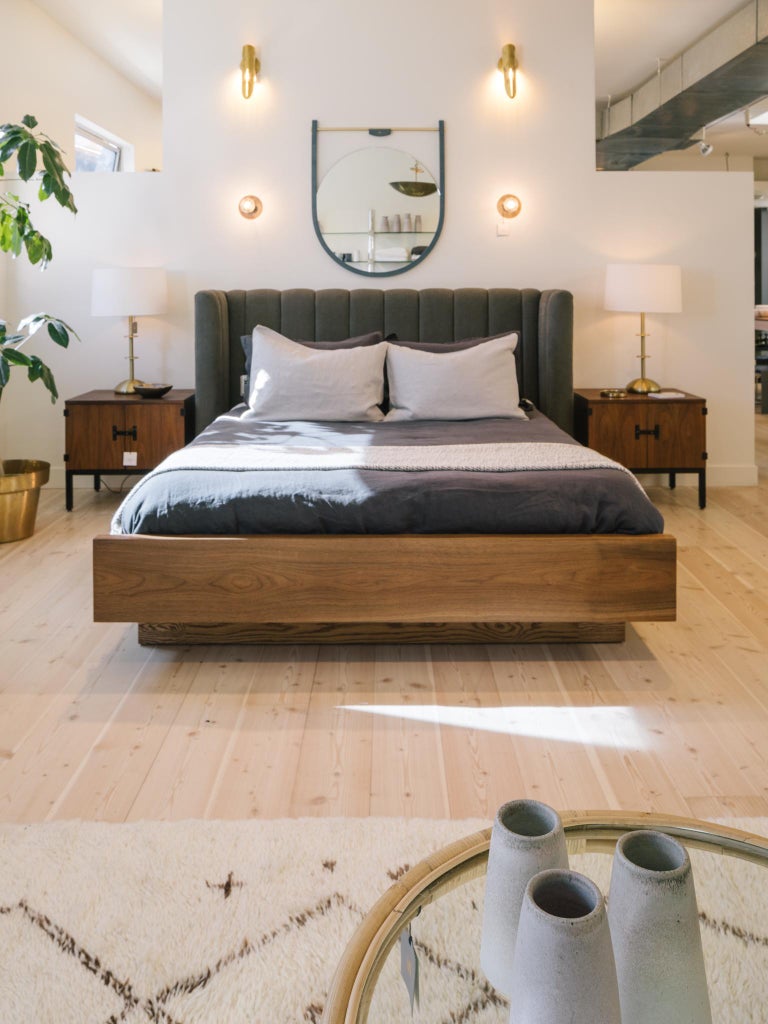 Channel Tufted Isherwood Bed with Oak Base by LawsonFenning, Queen For