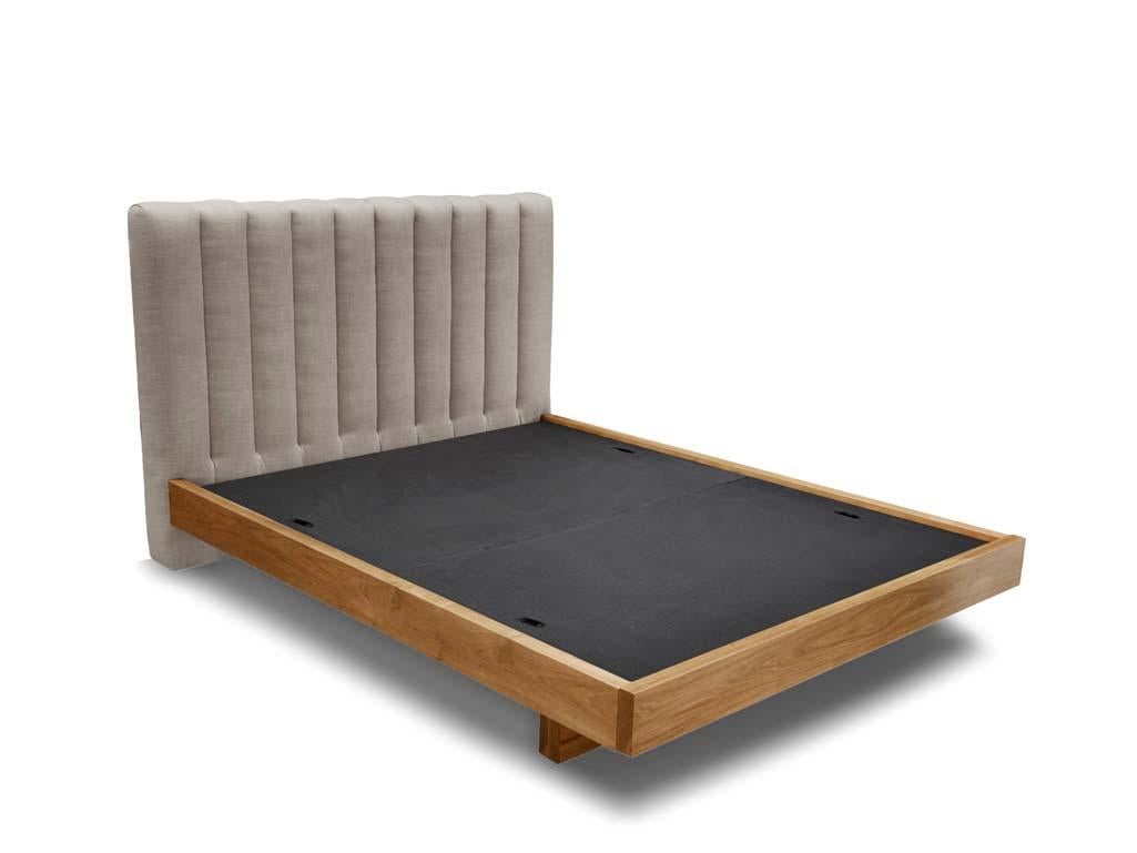 Mid-Century Modern Channel Tufted Linen Capitan Bed by Lawson-Fenning, Queen For Sale