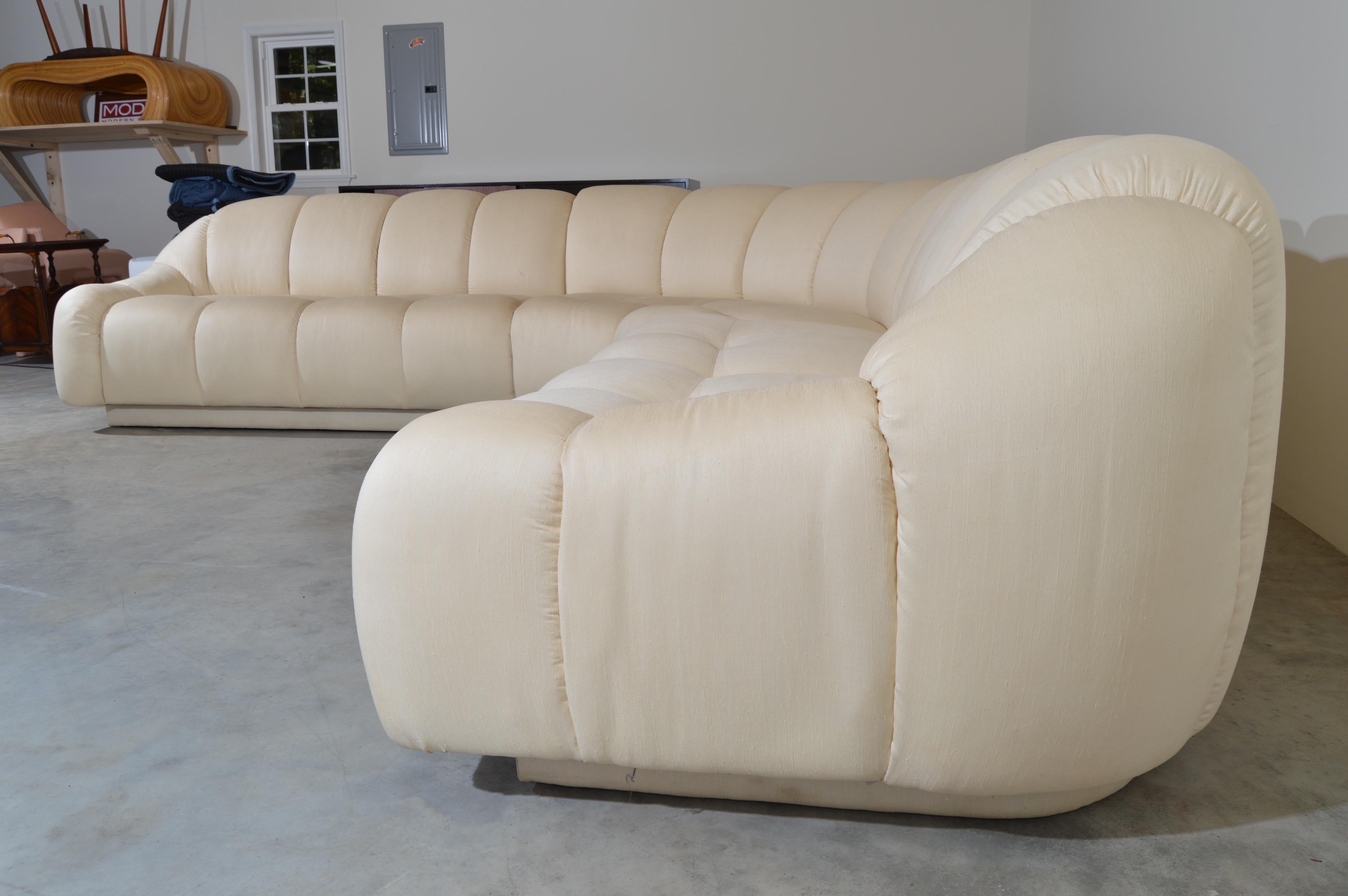 Hollywood Regency Channel Tufted Sectional Sofa in the Manner of Steve Chase circa 1980