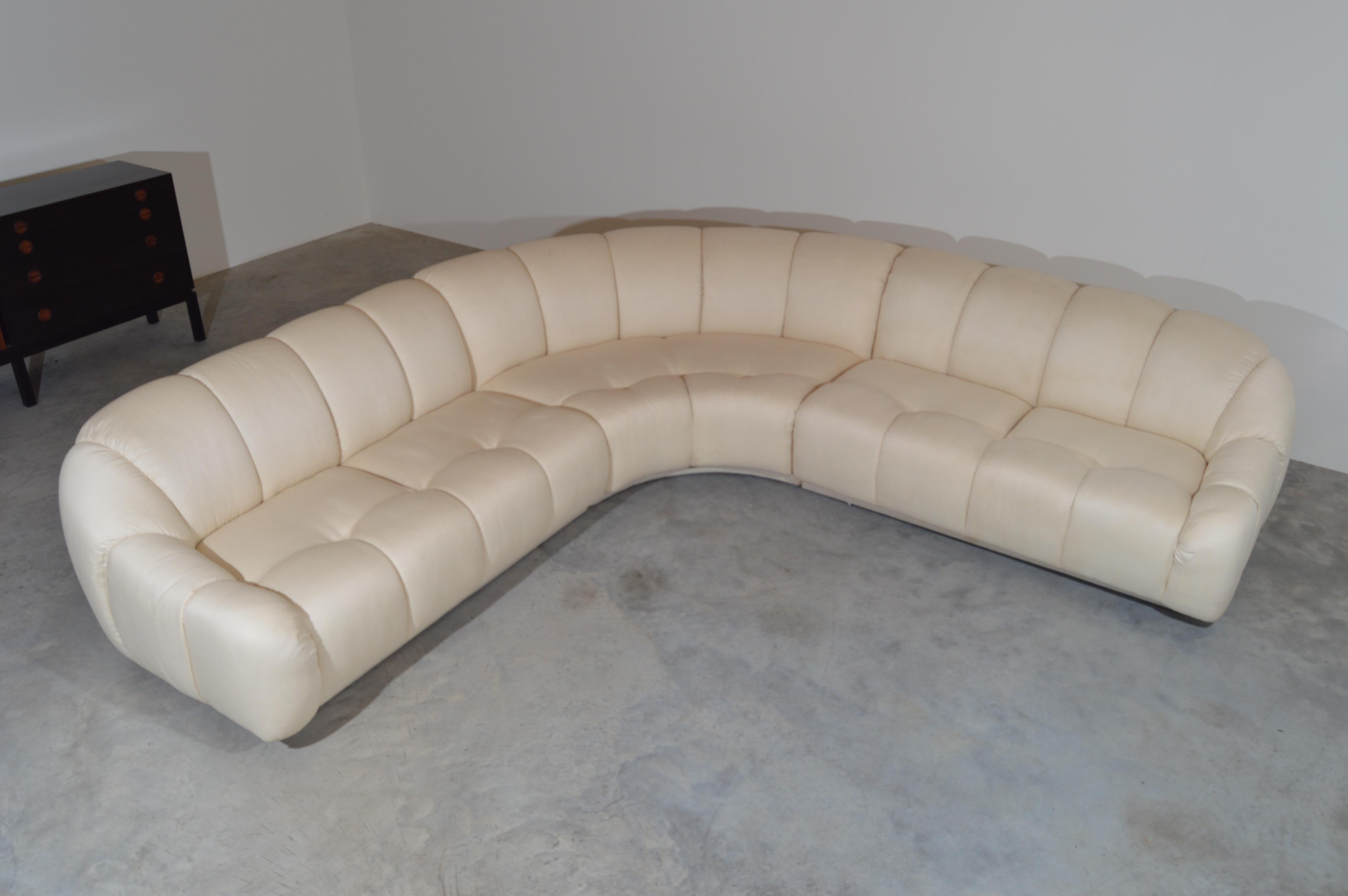 American Channel Tufted Sectional Sofa in the Manner of Steve Chase circa 1980