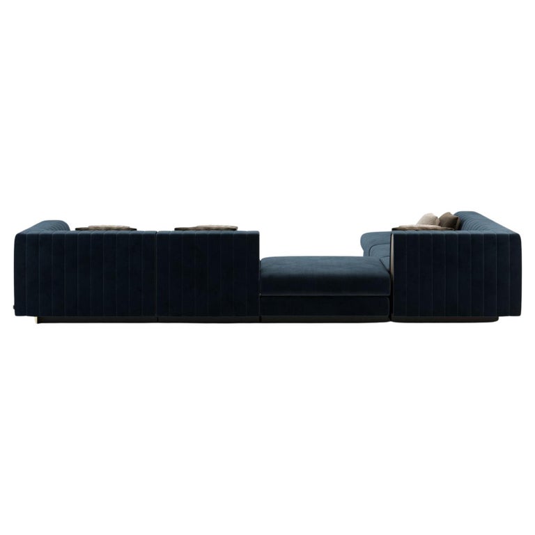 Channel Tufted Sectional Sofa Offered in Custom Velvet Colours For Sale
