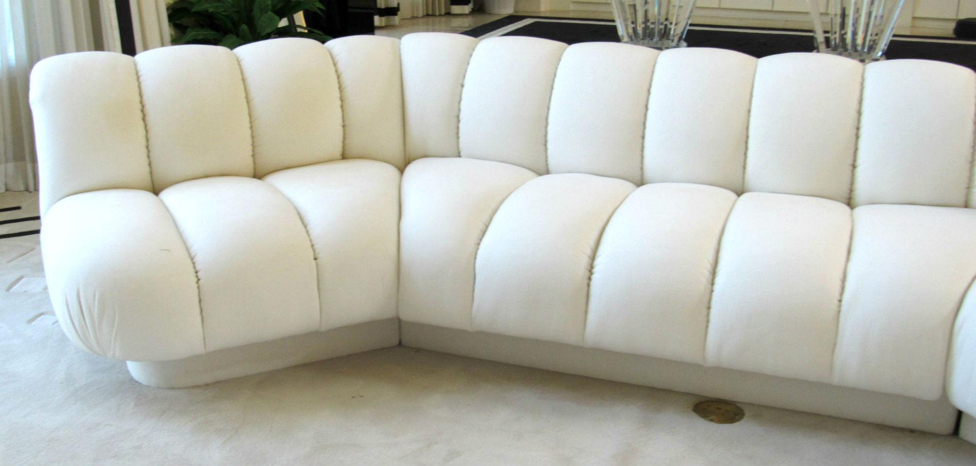 Modern Channel Tufted White Sofa by Steve Chase, 1980s