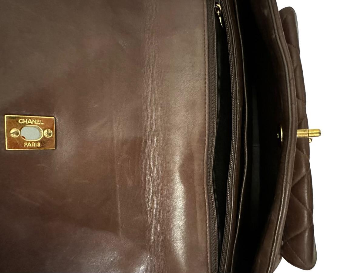 Chanel Vintage Brown Leather Handbag In Good Condition In Bridgehampton, NY
