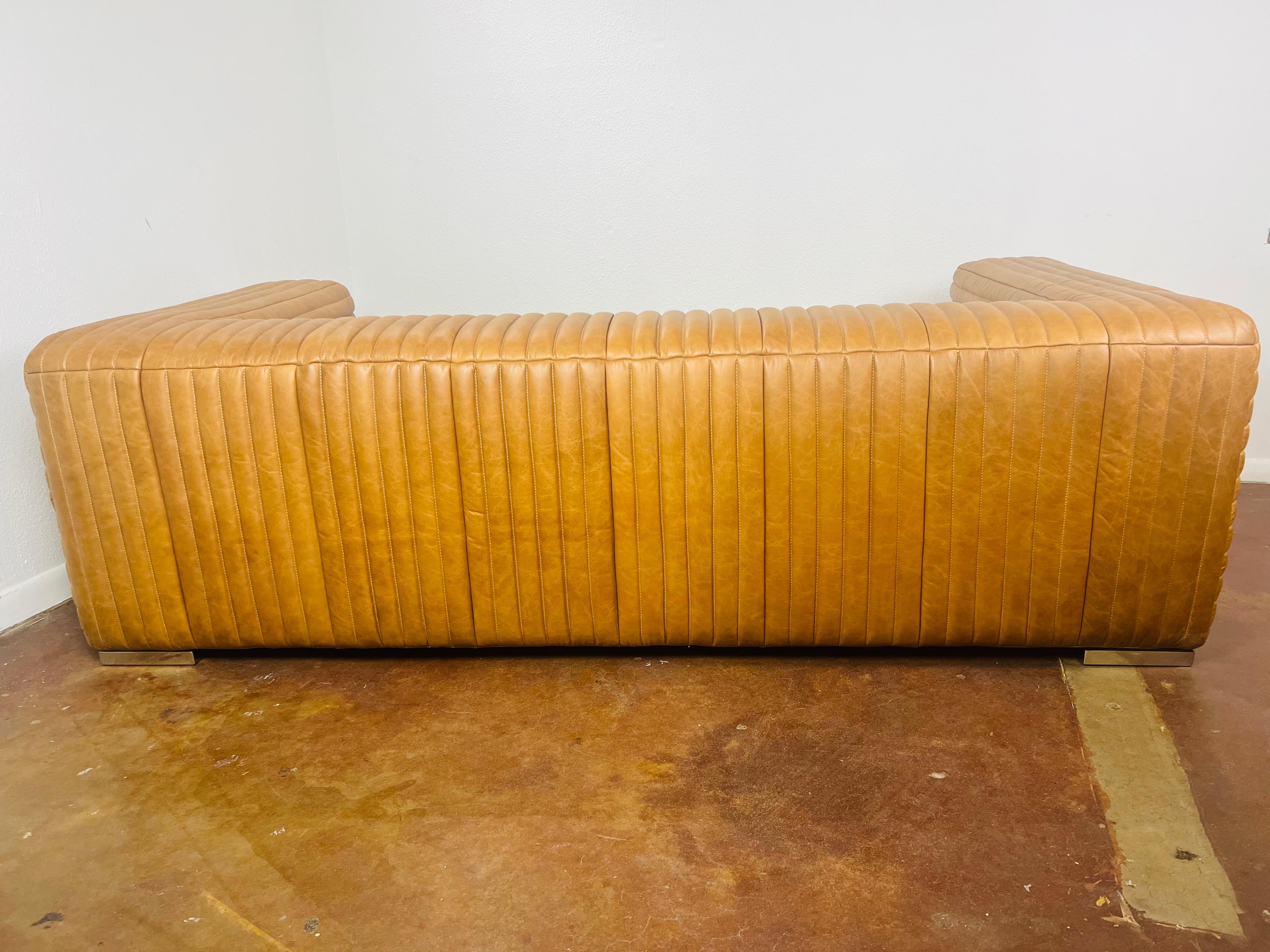 Channeled Caramel Leather Sofa 2