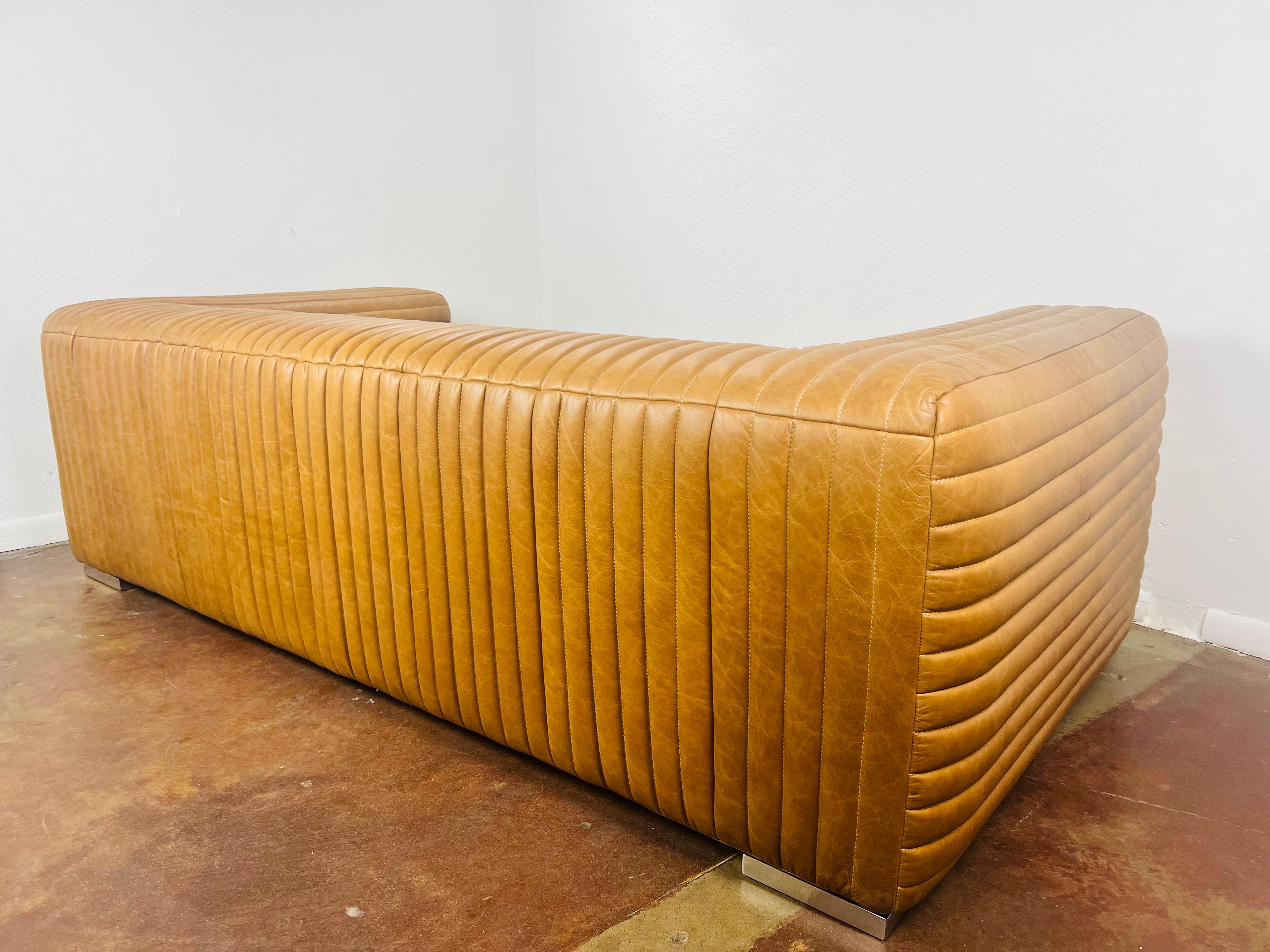 Channeled Caramel Leather Sofa 3