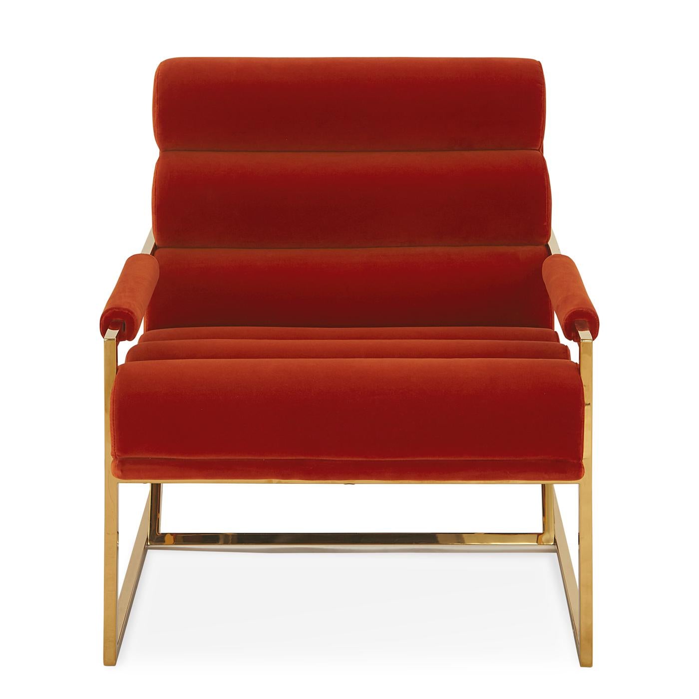 Schockwellen. Minimalistischer Komfort im modernistischen Gewand - mit dem Channeled Goldfinger Lounge Chair haben wir unsere Definition von absolutem Luxus auf die nächste Stufe gehoben. Ultrabequeme, kanellierte Kissen und plüschige Armlehnen