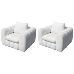 Channeled Jay Spectre White Club Chairs for Century Furniture, circa 1970s, Pair