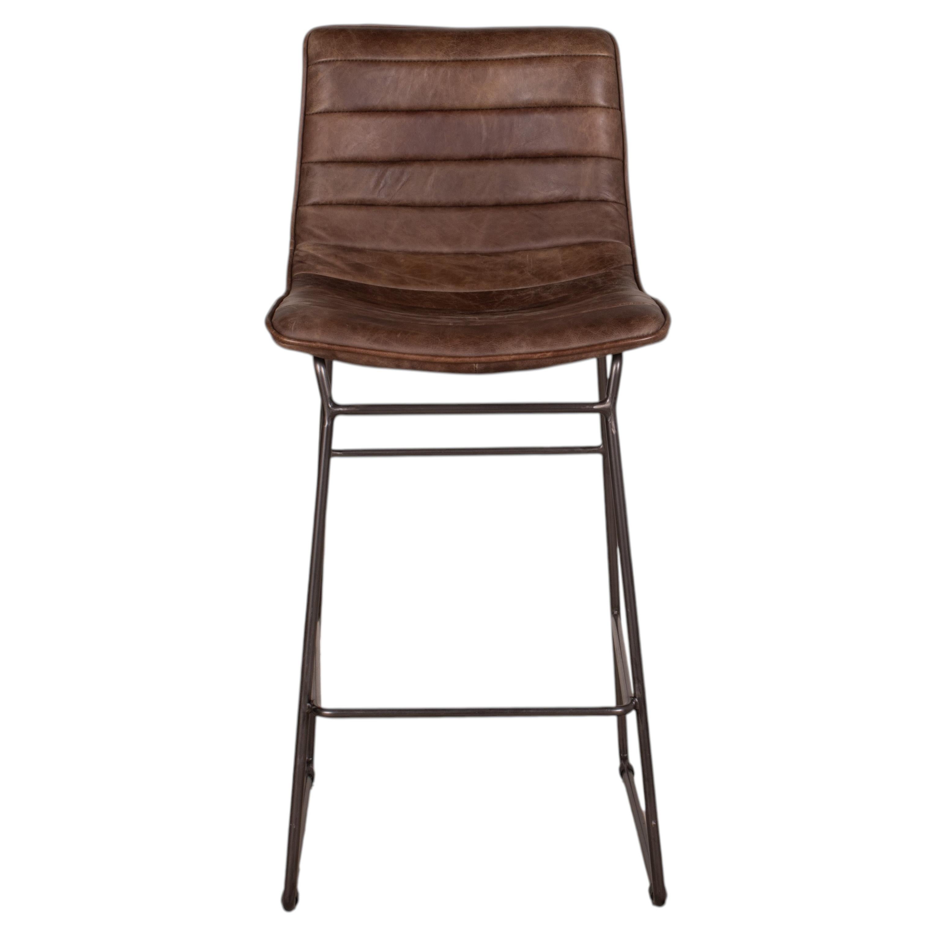 Channeled Leather Counter Stool