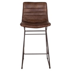 Channeled Leather Counter Stool