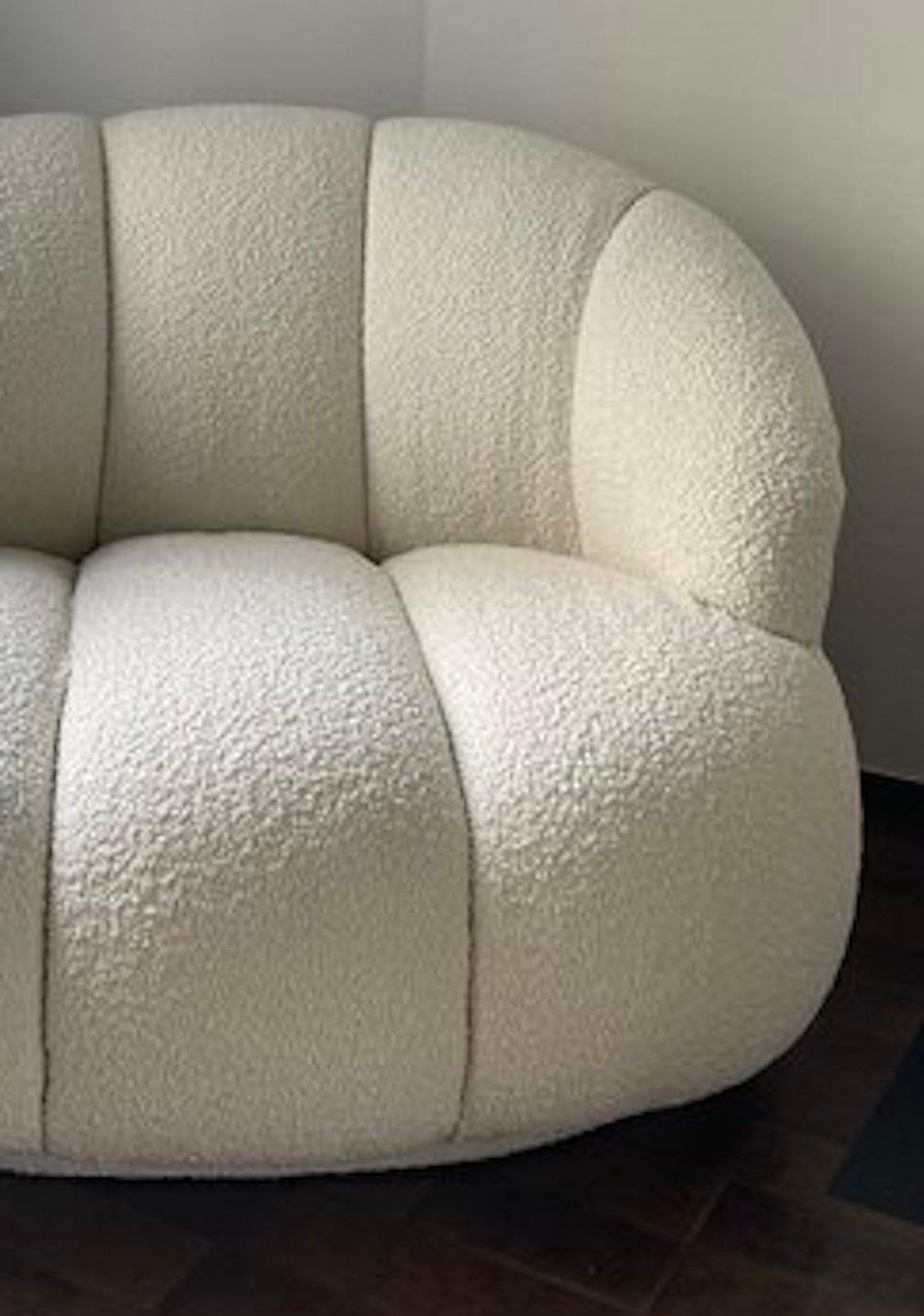 American Channeled Lounge Chair by A.Rudin in Italian Ivory Bouclé, 1980s For Sale