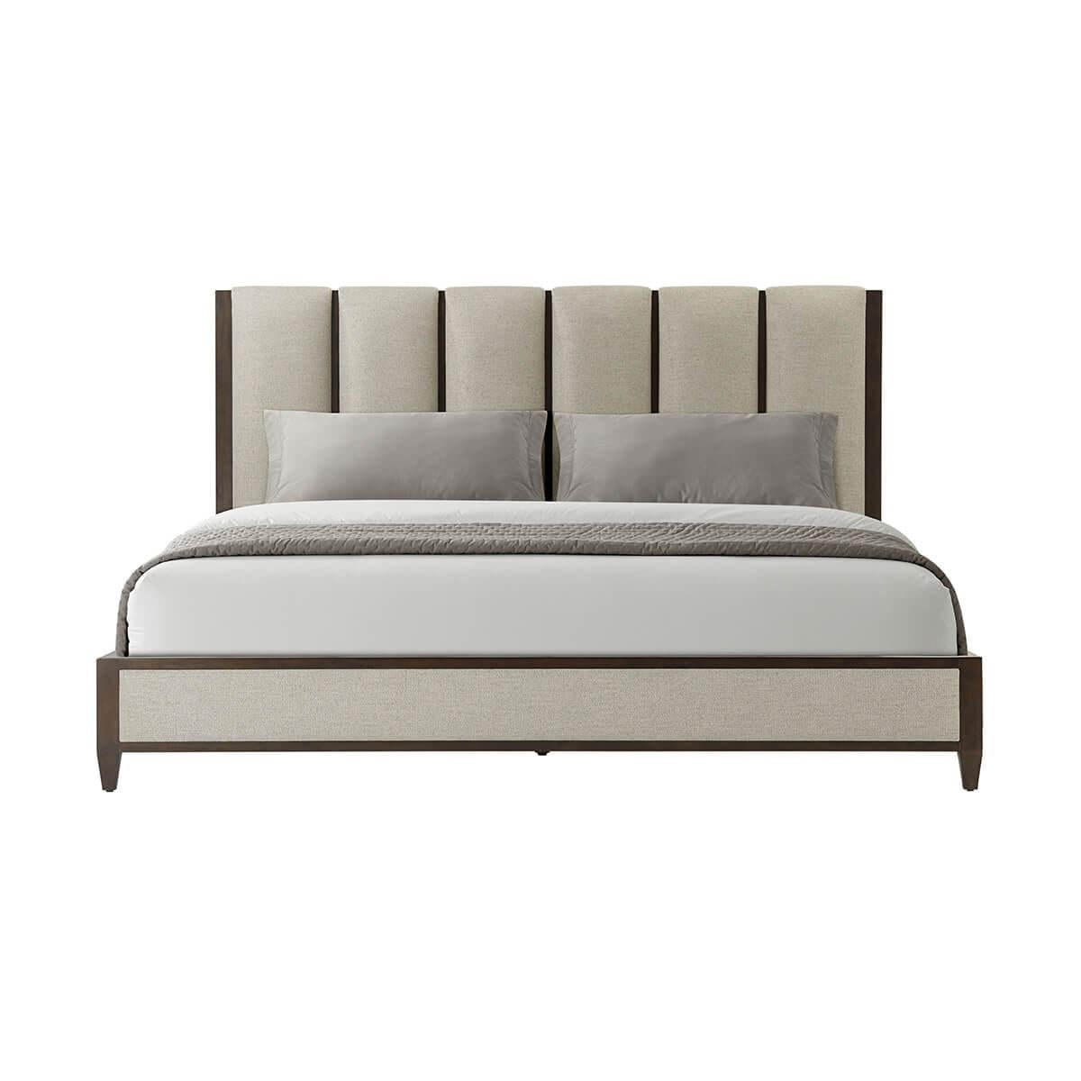 Featuring an upholstered platform frame and sophisticated channeled headboard, set within the dark Bistre finish.

Dimensions: 76
