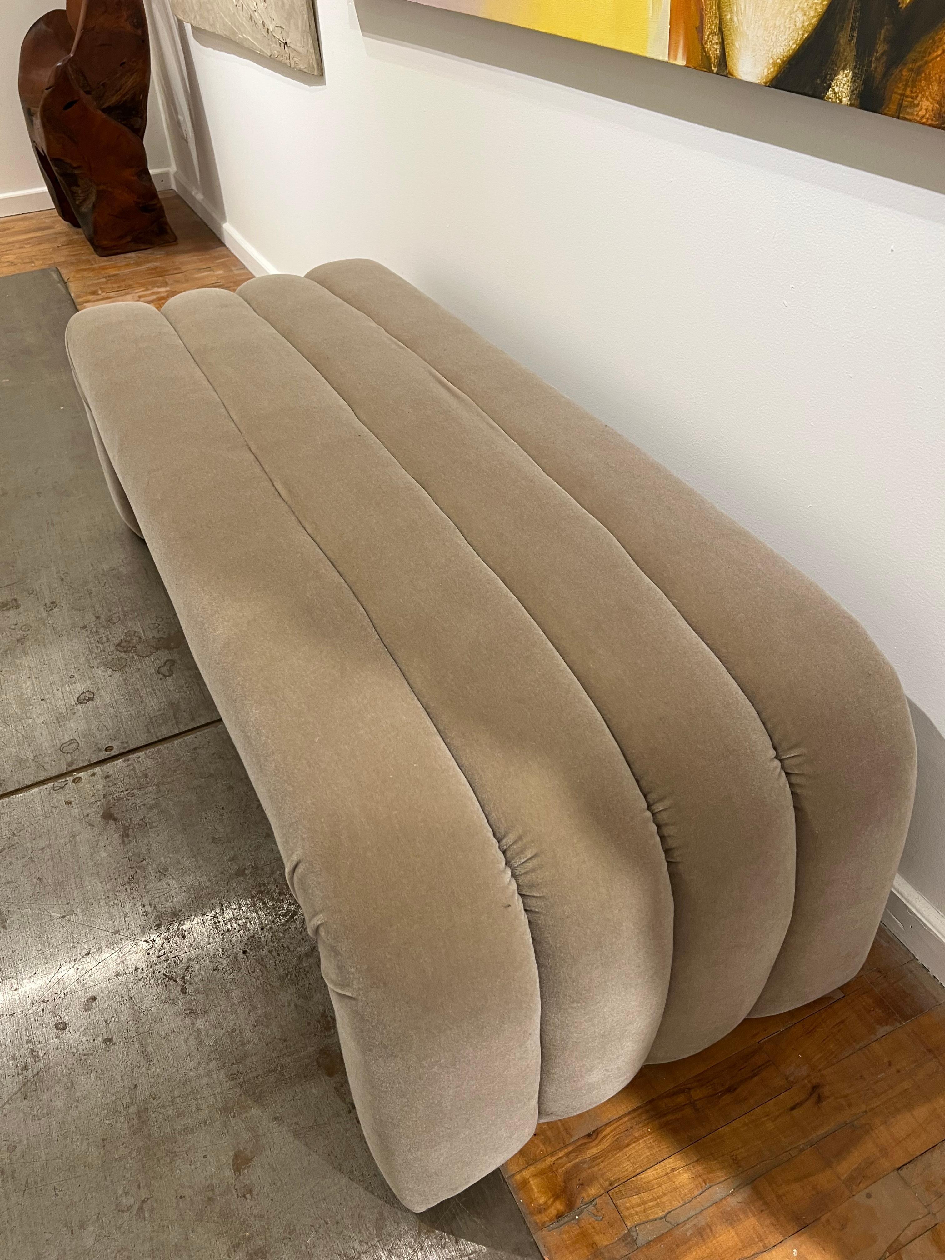 Modern Channeled Mohair Bench For Sale