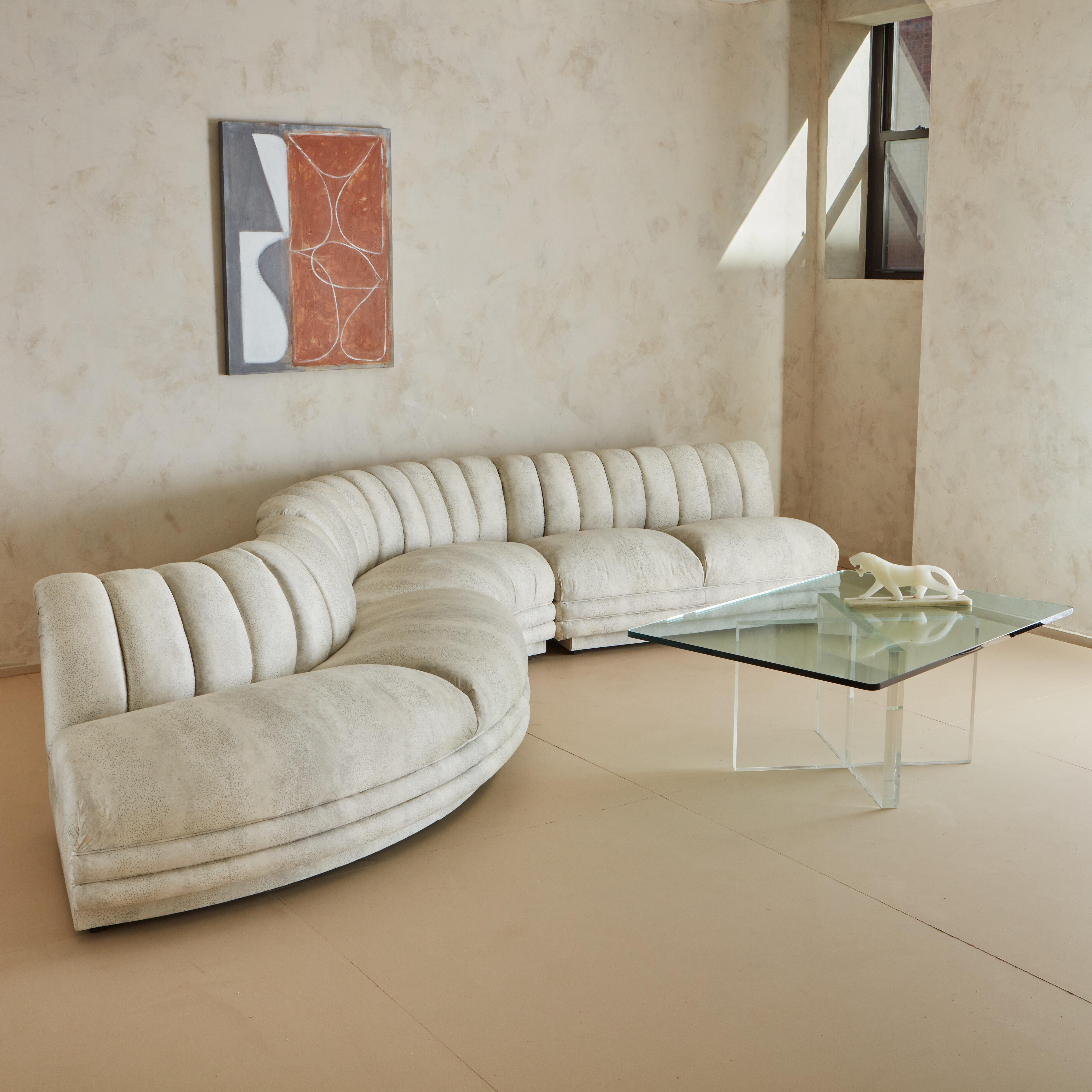 Upholstery Channeled Serpentine Sectional Sofa