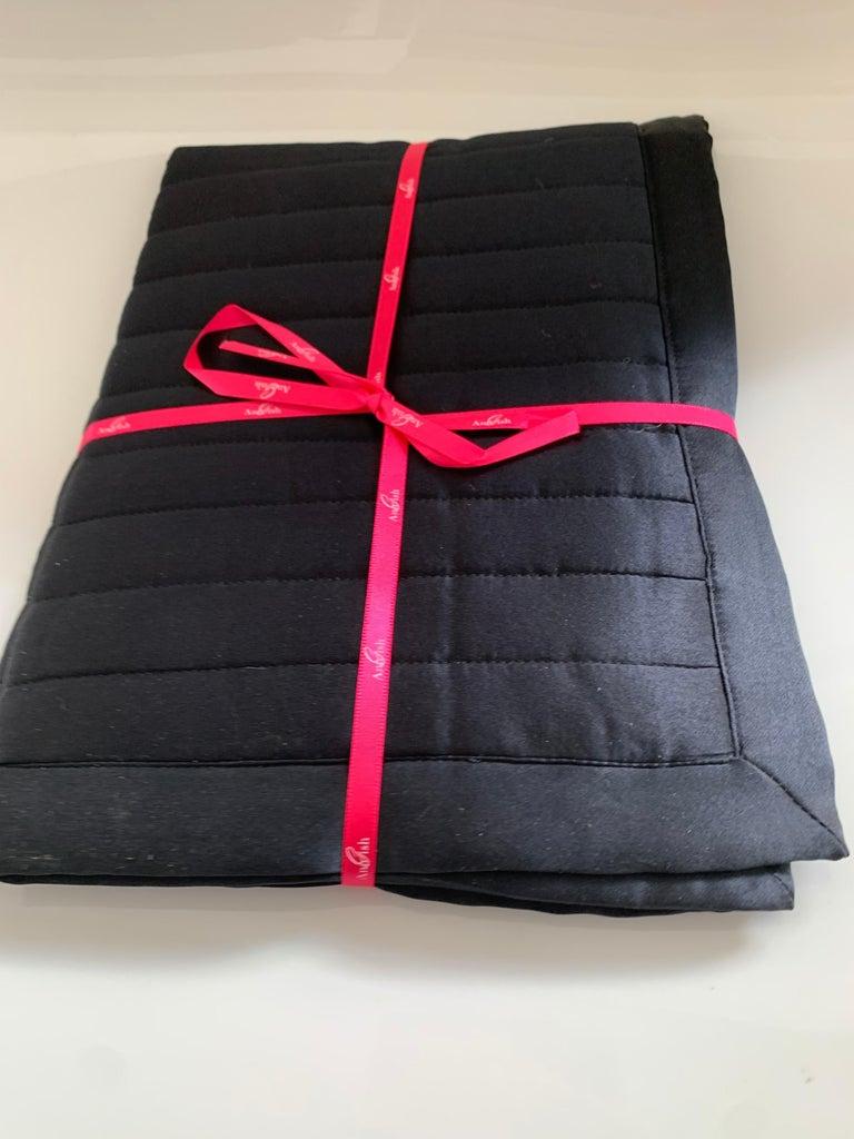 Channeled Silk Charmeuse Black Boudoir Pillow Sham, Flanged, Zip In Excellent Condition For Sale In Brooklyn, NY