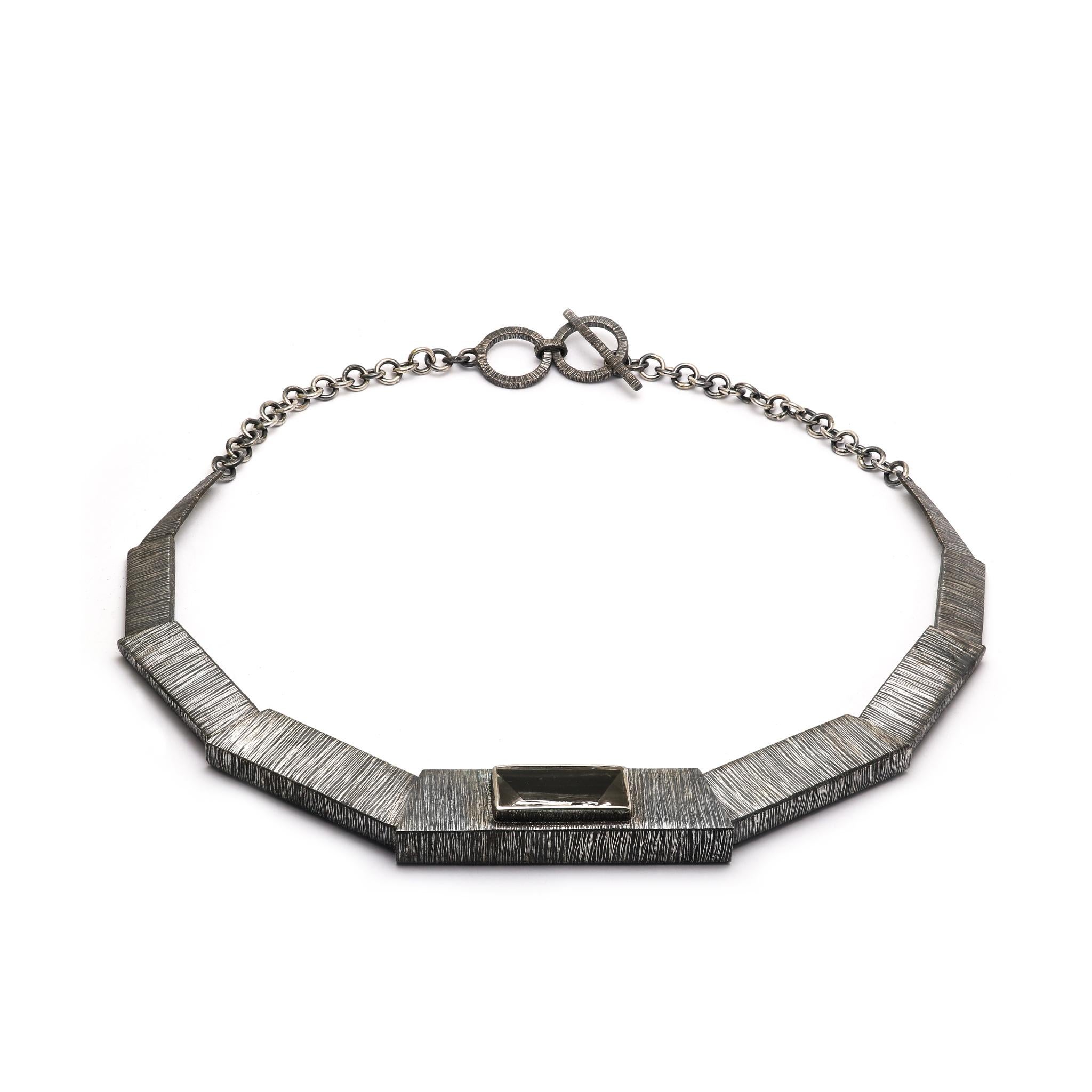 Modern Channelling Visions Sterling Silver Necklace with Rough-Hewn Rock Crystal