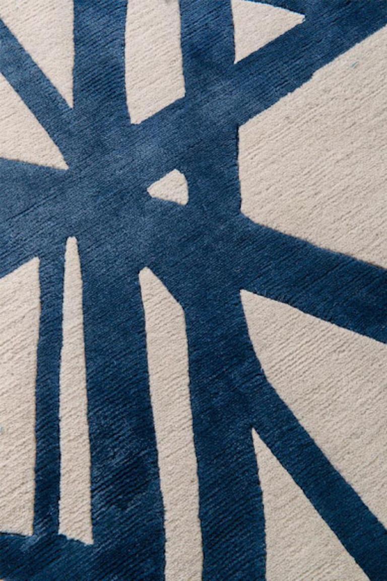 For Sale: Blue (Indigo) Channels Rug in Hand knotted Wool and Silk by Kelly Wearstler 3