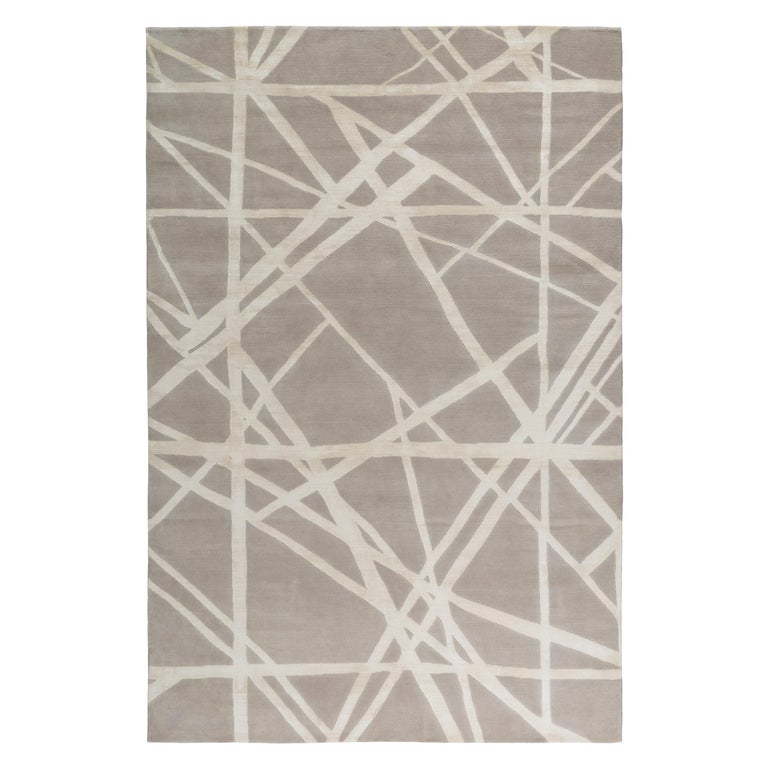 For Sale: Beige (Ivory) Channels Rug in Hand knotted Wool and Silk by Kelly Wearstler