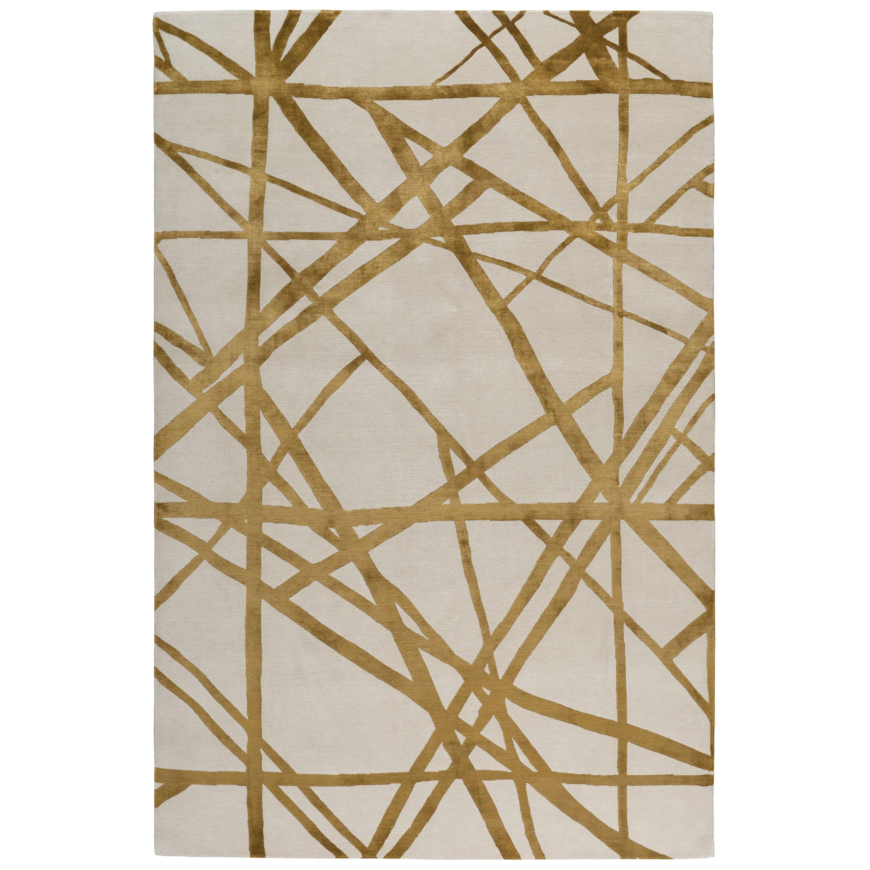 Channels Copper Hand-Knotted 6x4 Floor Rug in Wool and Silk by Kelly Wearstler For Sale