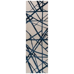 Channels Indigo Runner in Hand Knotted Wool and Silk by Kelly Wearstler