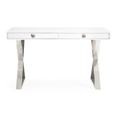 Channing Desk in White Lacquer and Nickel