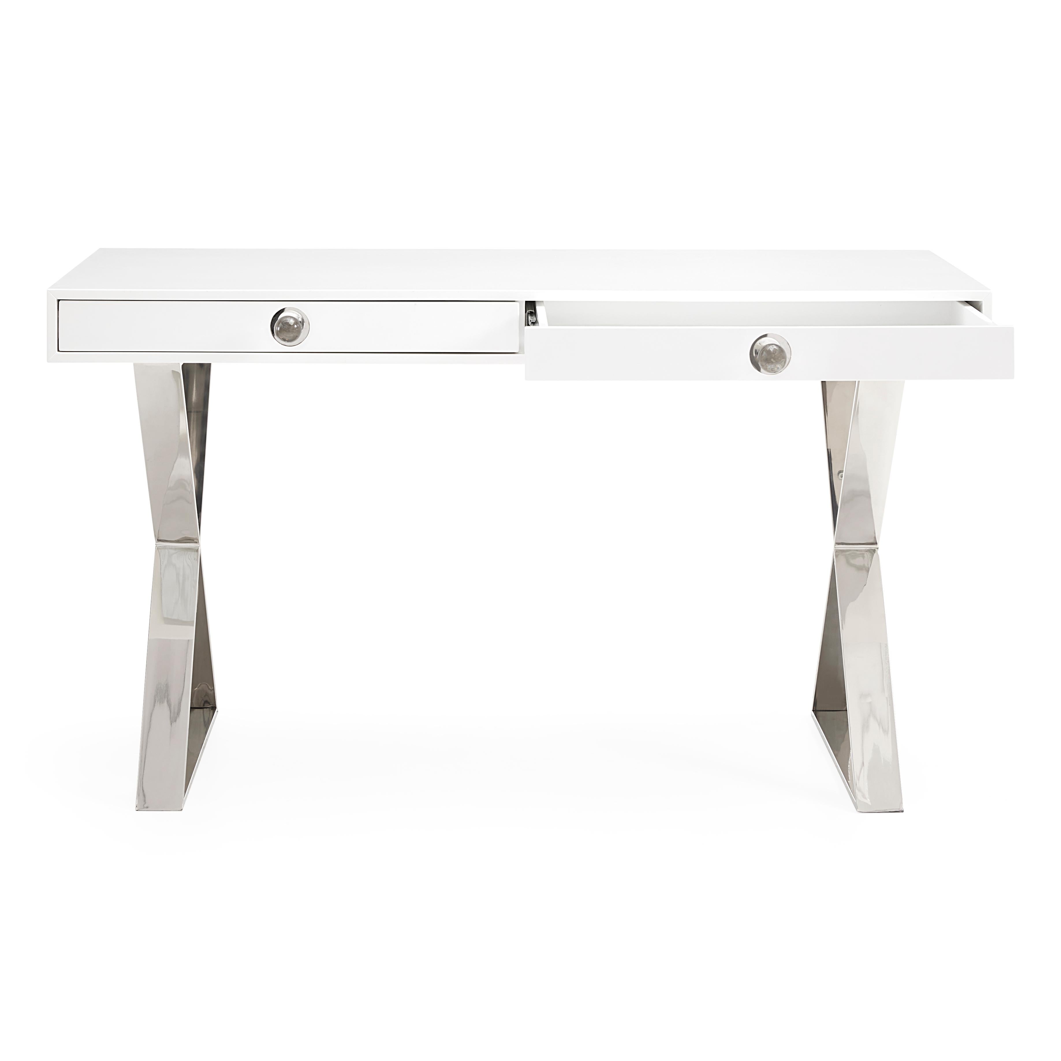 Campaign Channing Desk in White Lacquer and Nickel