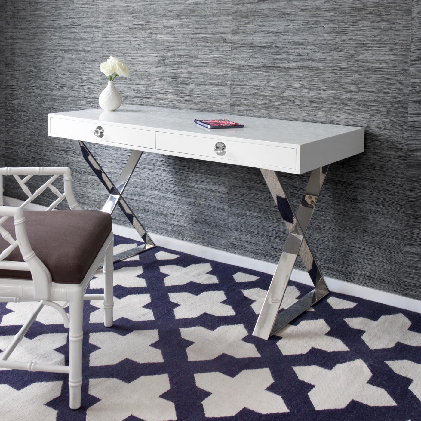 Channing Desk in White Lacquer and Nickel 3