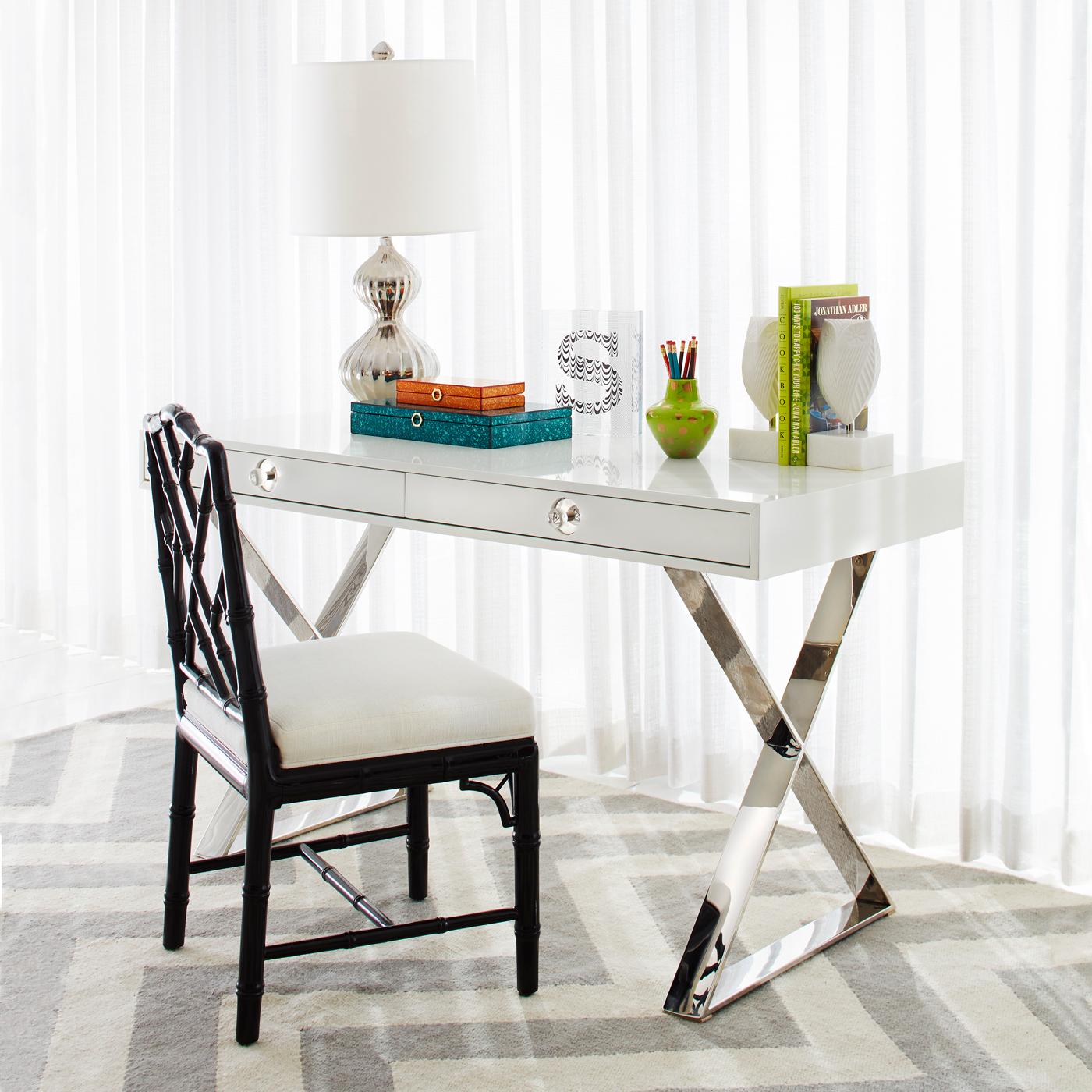 Channing Desk in White Lacquer and Nickel 7